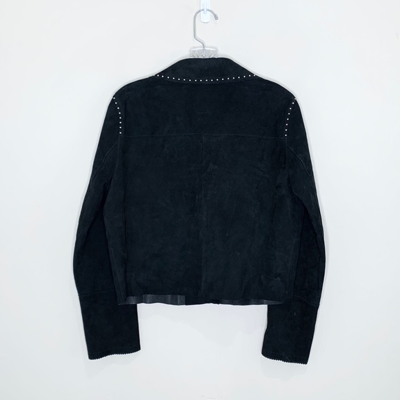 Sandro Paris Suede Studded Crop Jacket (Sz 3 / L) Snap Button Black - Picture 11 of 16